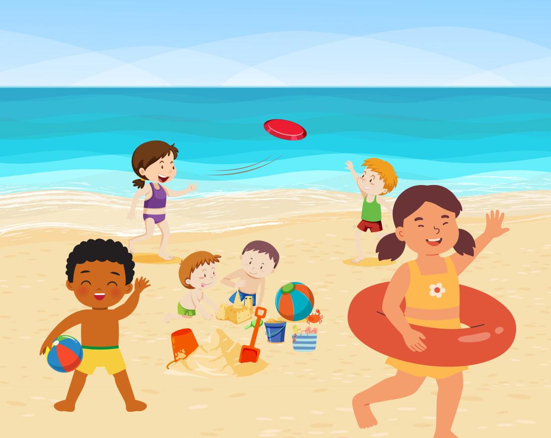 Illustration enfants à la plage